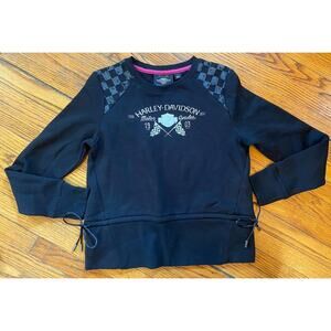 Harley Davidson Black Sweatshirt Women’s Small Ties Side Checkered